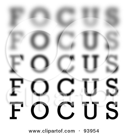 Royalty-Free (RF) Clipart Illustration of Five Lines Of Blurry And Clear Focus Words On White by Arena Creative