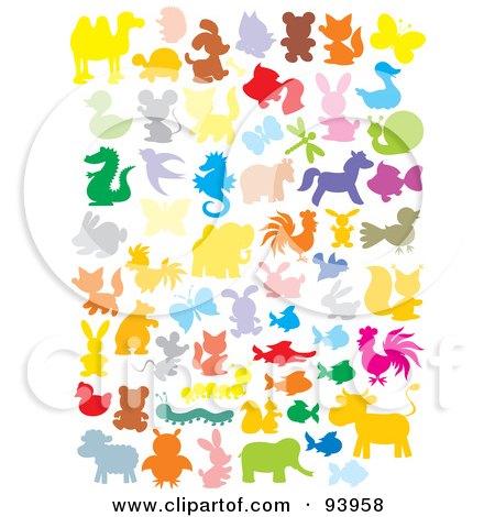 Royalty-Free (RF) Clipart Illustration of a Digital Collage Of Colorful Silhouetted Insects And Animals by Alex Bannykh