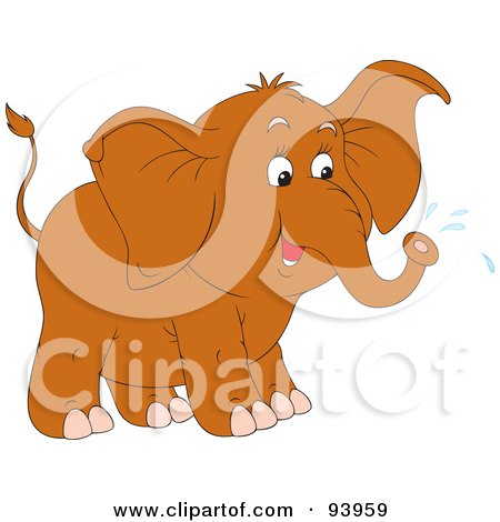 Royalty-Free (RF) Clipart Illustration of a Cute Brown Elephant Squirting Water Out Of His Trunk by Alex Bannykh