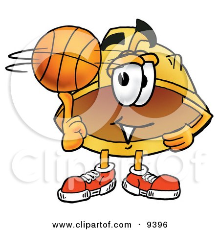 Clipart Picture of a Hard Hat Mascot Cartoon Character Spinning a Basketball on His Finger by Mascot Junction