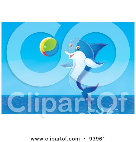 Royalty-Free (RF) Clipart Illustration of a Playful Dolphin Jumping With A Beach Ball by Alex Bannykh
