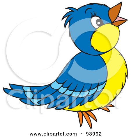 Royalty-Free (RF) Clipart Illustration of a Singing Blue Bird With A Yellow Chest by Alex Bannykh
