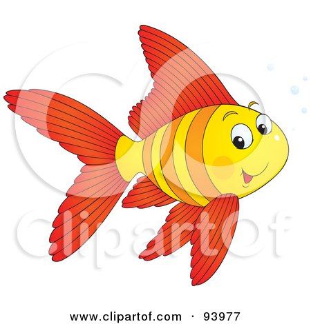 Royalty-Free (RF) Clipart Illustration of a Cute Goldfish With Stripes And Bubbles by Alex Bannykh