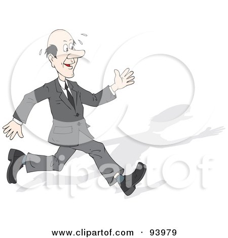Royalty-Free (RF) Clipart Illustration of a Sweating Business Man Running With A Shadow by Alex Bannykh