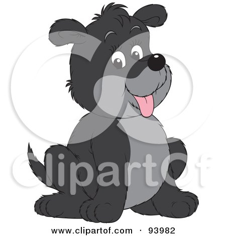 Royalty-Free (RF) Clipart Illustration of a Chubby Black And Gray Puppy Dog Sitting by Alex Bannykh