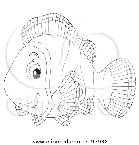 Royalty-Free (RF) Clipart Illustration of an Outlined Cute Clownfish by Alex Bannykh