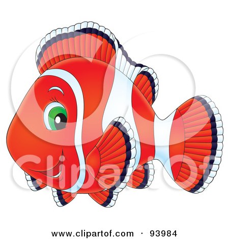 Royalty-Free (RF) Clipart Illustration of a Red Clownfish With Green Eyes by Alex Bannykh
