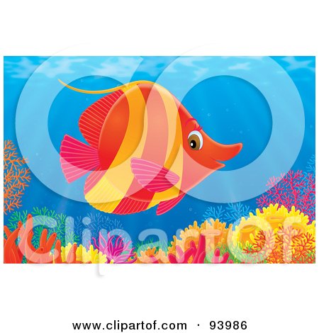 Royalty-Free (RF) Clipart Illustration of a Marine Fish Over A Coral Reef In The Sea by Alex Bannykh