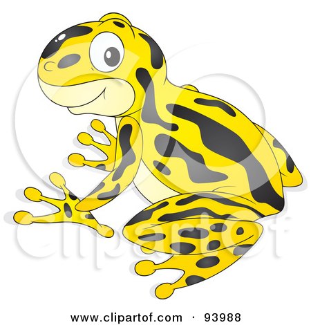 Royalty-Free (RF) Clipart Illustration of a Cute Yellow Poison Dart Frog With Black Markings by Alex Bannykh