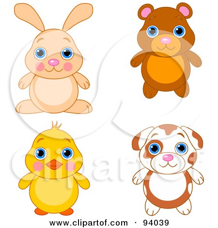 Royalty-Free (RF) Clipart Illustration of a Digital Collage Of A Cute Bunny, Bear, Chick And Puppy Dog by Pushkin