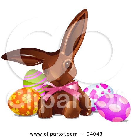Royalty-Free (RF) Clipart Illustration of a Chocolate Bunny With Easter Egg Candy by Pushkin