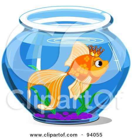 Royalty-Free (RF) Clipart Illustration of a Goldfish Wearing A Crown And Swimming In A Bowl by Pushkin
