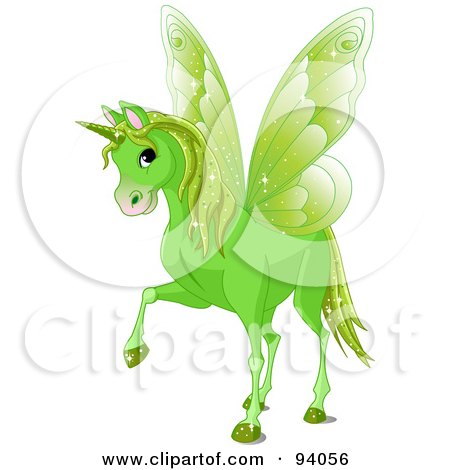 Royalty-Free (RF) Clipart Illustration of a Magical Green Winged Unicorn by Pushkin