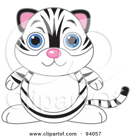 Royalty-Free (RF) Clipart Illustration of a Cute White Tiger With Big Blue Eyes by Pushkin
