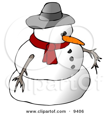 Snowman Wearing a Scarf and Hat Clipart Illustration by djart