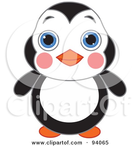 Royalty-Free (RF) Clipart Illustration of a Cute Blushing Penguin With Big Blue Eyes by Pushkin