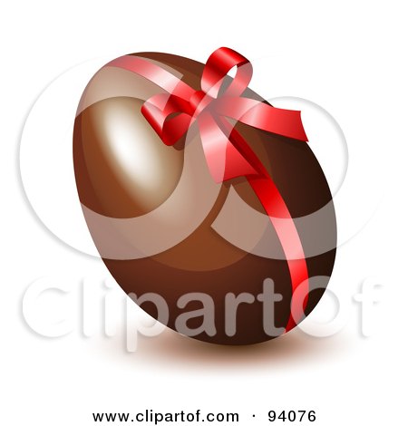 Royalty-Free (RF) Clipart Illustration of a Shiny Red Ribbon And Bow Around A Chocolate Easter Egg by Oligo