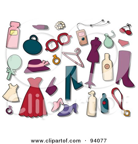 Royalty-Free (RF) Clipart Illustration of a Digital Collage Of A Group Of Fashion Icons And Items by BNP Design Studio