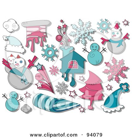 Royalty-Free (RF) Clipart Illustration of a Digital Collage Of A Group Of Winter Icons And Items by BNP Design Studio