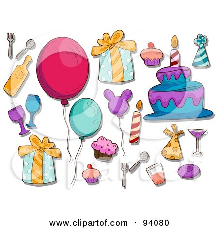 Royalty-Free (RF) Clipart Illustration of a Digital Collage Of A Group Of Birthday Icons And Items by BNP Design Studio