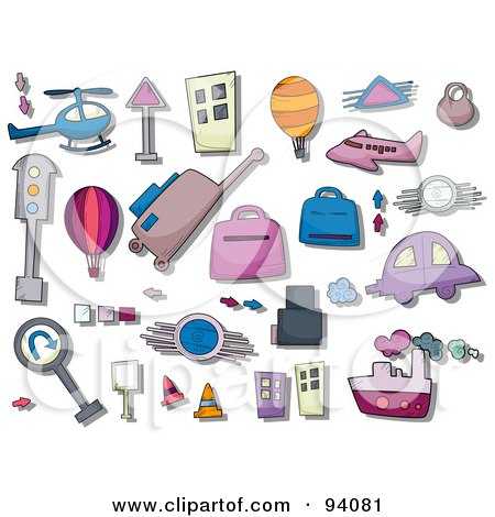 Royalty-Free (RF) Clipart Illustration of a Digital Collage Of A Group Of Travel Icons And Items by BNP Design Studio