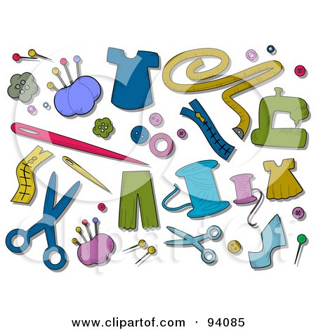 Royalty-Free (RF) Clipart Illustration of a Digital Collage Of A Group Of Sewing Icons And Items by BNP Design Studio