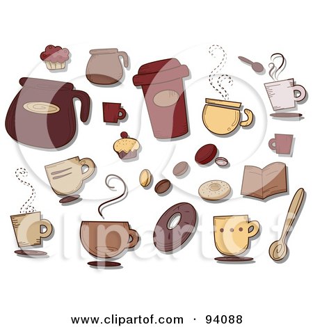 Royalty-Free (RF) Clipart Illustration of a Digital Collage Of A Group Of Coffee Icons And Items by BNP Design Studio