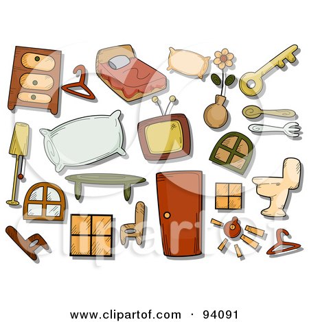 Royalty-Free (RF) Clipart Illustration of a Digital Collage Of A Group Of Household Icons And Items by BNP Design Studio