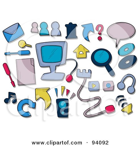 Royalty-Free (RF) Clipart Illustration of a Digital Collage Of A Group Of Internet Icons And Items by BNP Design Studio