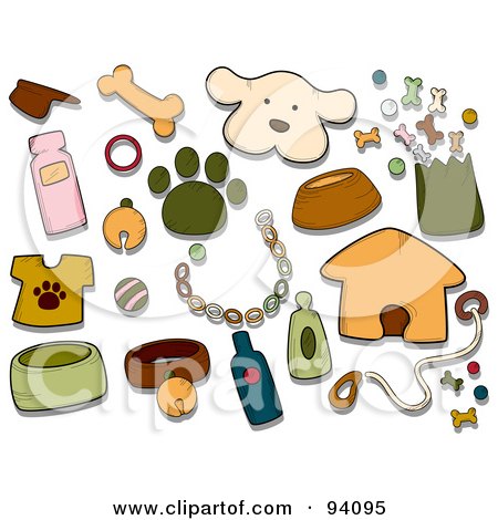 Royalty-Free (RF) Clipart Illustration of a Digital Collage Of A Group Of Canine Icons And Items by BNP Design Studio