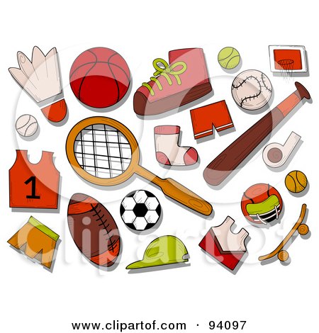 Royalty-Free (RF) Clipart Illustration of a Digital Collage Of A Group Of Sports Icons And Items by BNP Design Studio