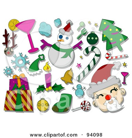 Royalty-Free (RF) Clipart Illustration of a Digital Collage Of A Group Of Christmas Icons And Items by BNP Design Studio