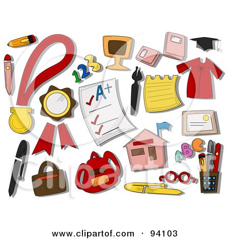 Royalty-Free (RF) Clipart Illustration of a Digital Collage Of A Group Of Education Icons And Items by BNP Design Studio