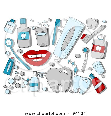 Royalty-Free (RF) Clipart Illustration of a Digital Collage Of A Group Of Dental Icons And Items by BNP Design Studio