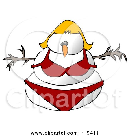Blond Female Snowman Snow Woman in a Red Bikini Clipart Illustration by djart