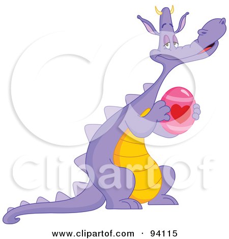 Royalty-Free (RF) Clipart Illustration of a Purple Dragon Holding A Heart Easter Egg by yayayoyo