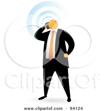 Royalty-Free (RF) Clipart Illustration of an Orange Faceless Businessman Talking On A Cellular Phone by Qiun