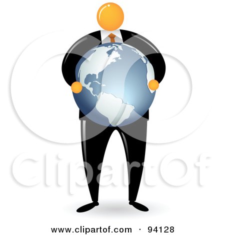 Royalty-Free (RF) Clipart Illustration of an Orange Faceless Businessman Carrying A Globe by Qiun