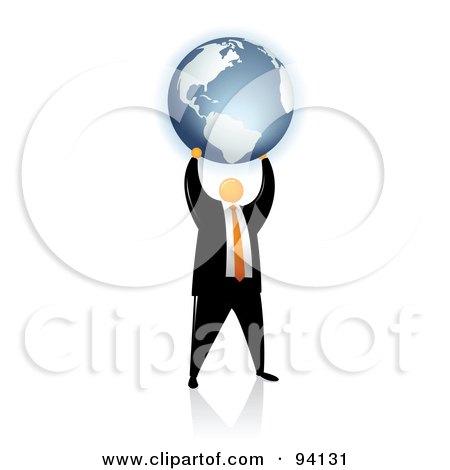 Royalty-Free (RF) Clipart Illustration of an Orange Faceless Businessman Holding Up A Globe by Qiun
