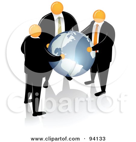 Royalty-Free (RF) Clipart Illustration of Orange Faceless Businessmen Supporting A Blue Globe by Qiun