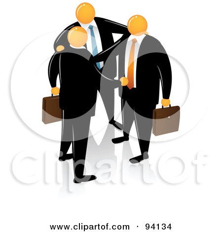 Royalty-Free (RF) Clipart Illustration of an Orange Faceless Businessman Introducing Partners by Qiun