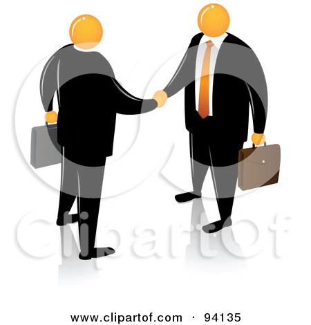 Royalty-Free (RF) Clipart Illustration of Orange Faceless Businessmen Shaking Hands by Qiun