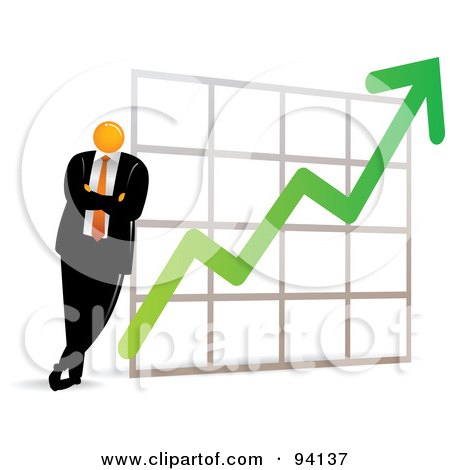 Royalty-Free (RF) Clipart Illustration of an Orange Faceless Businessman Leaning Against A Profit Chart by Qiun