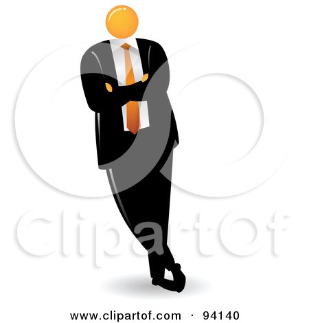 Royalty-Free (RF) Clipart Illustration of an Orange Faceless Businessman Leaning To The Left by Qiun
