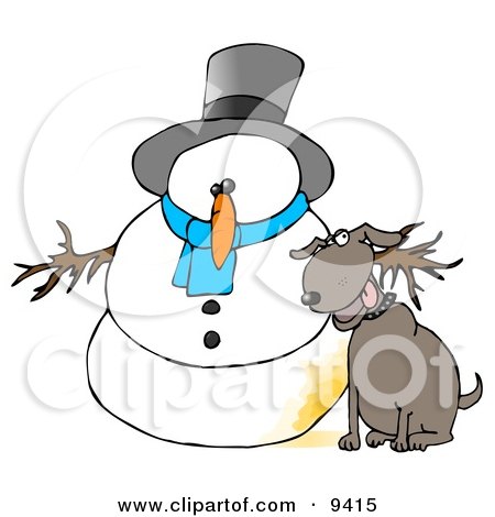 Dog Peeing on a Snowman Clipart Illustration by djart