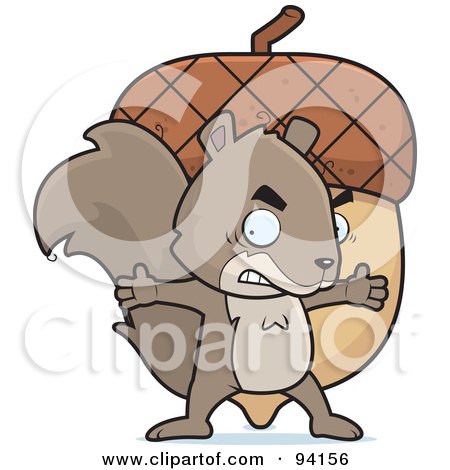 Royalty-Free (RF) Clipart Illustration of a Mad Squirrel Protecting His Giant Acorn by Cory Thoman