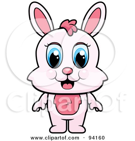 Royalty-Free (RF) Clipart Illustration of a Cute Standing Pink Bunny With Big Blue Eyes by Cory Thoman
