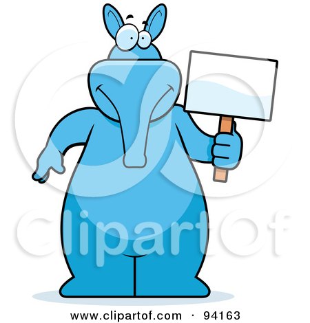 Royalty-Free (RF) Clipart Illustration of a Blue Aardvark Holding A Blank Sign by Cory Thoman