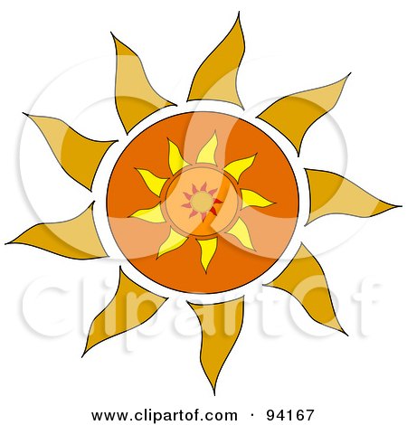 Royalty-Free (RF) Clipart Illustration of an Orange Tribal Styled Sun Design by Pams Clipart