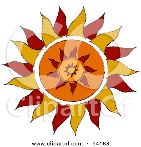 Royalty-Free (RF) Clipart Illustration of a Red And Orange Tribal Styled Sun Design by Pams Clipart